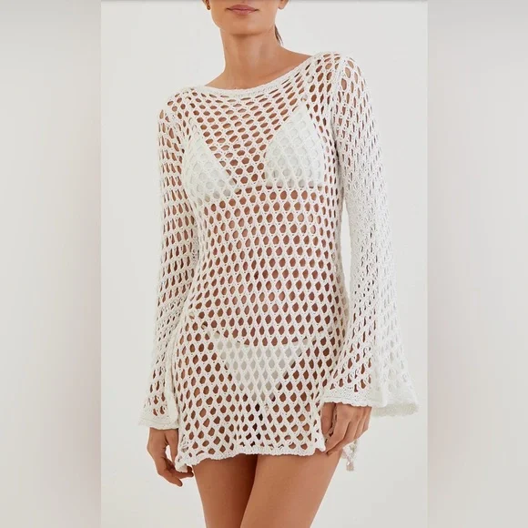 ViX Paula Hermanny Size Small Belle Crochet Knit Long Sleeve Cover-Up Women Swim - Picture 1 of 16